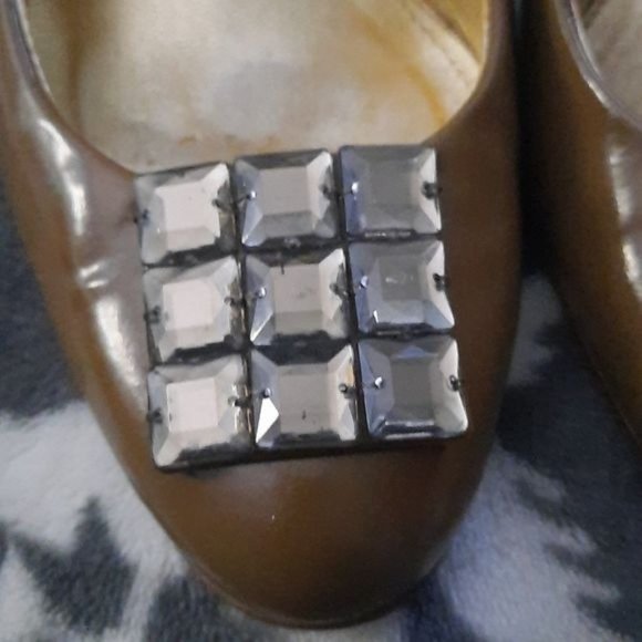 J.Crew Taupe Almond Toe Square Gem Embellishment 3 Inch Patent Leather Pumps 6.5 - Picture 14 of 16